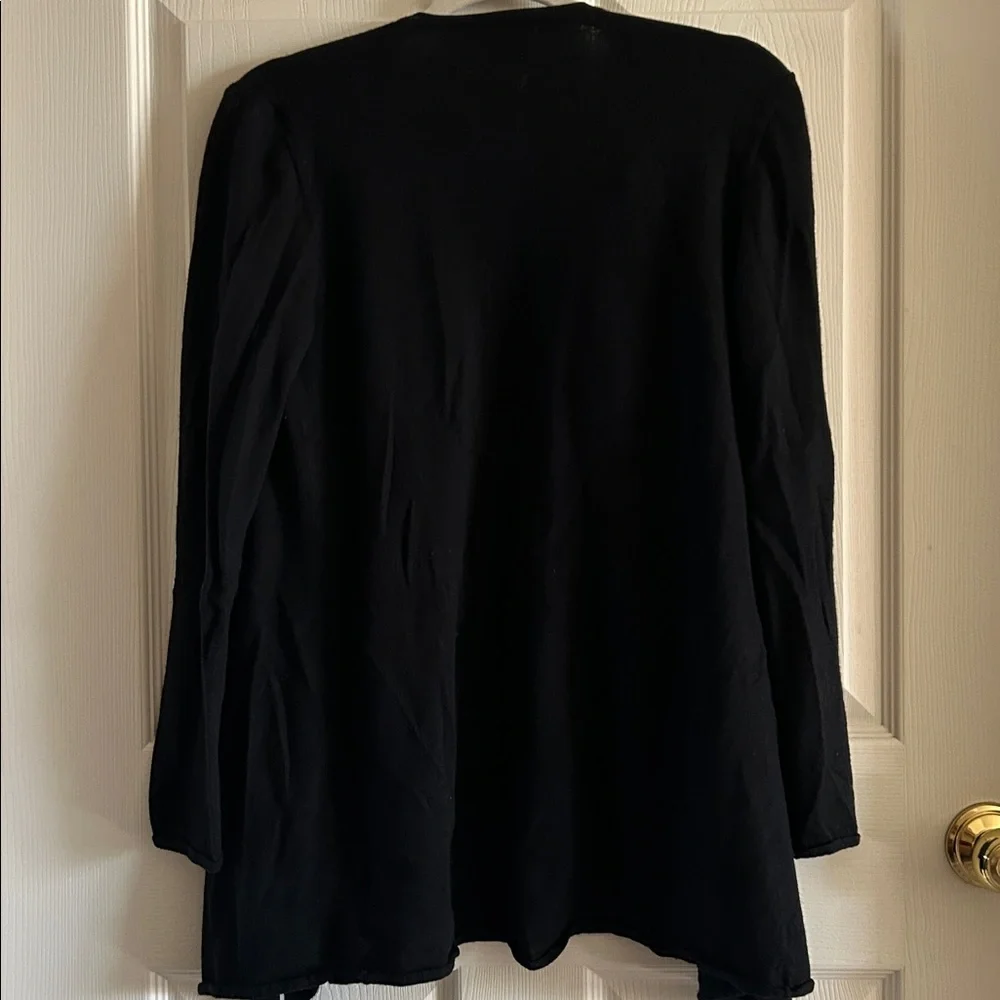 Tory Burch Black Merino Wool Ruffle Trim Open‎ Front Cardigan Sweater Sz Med